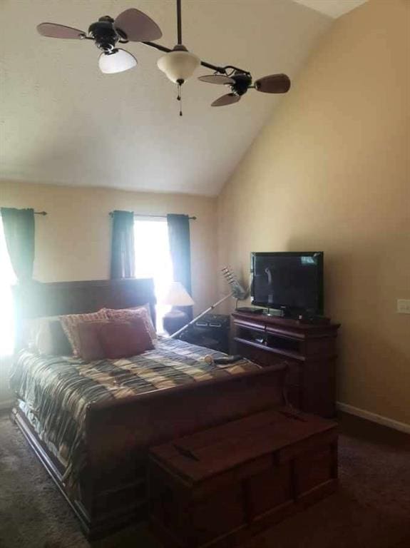 1383 Sims Rd, Winder, GA 30680 - carpeted bedroom featuring vaulted ceiling and ceiling fan
