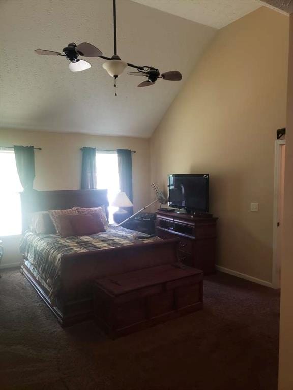 1383 Sims Rd, Winder, GA 30680 - bedroom featuring lofted ceiling, dark carpet, ceiling fan, and baseboards