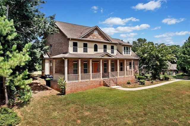 view of front of property featuring a front lawn and covered porch