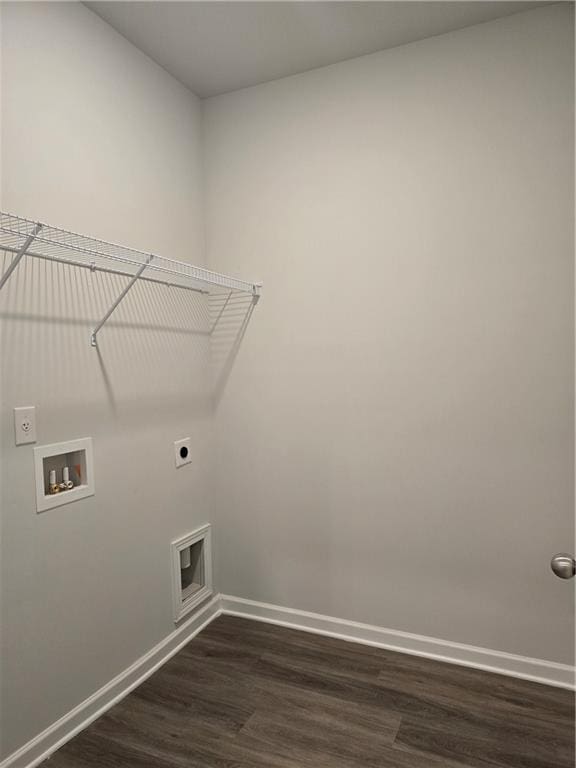 clothes washing area featuring dark wood-type flooring, washer hookup, and electric dryer hookup