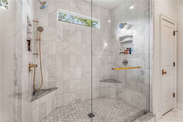 4823 Layfield Dr, Dunwoody, GA 30338 - full bathroom with a walk in shower and marble finish flooring