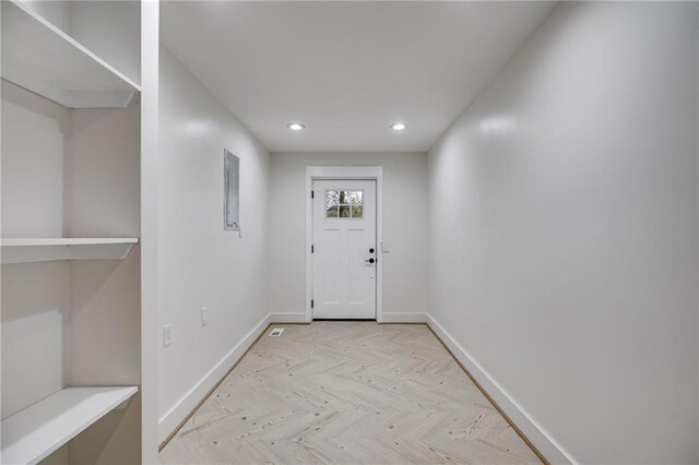 entryway featuring light parquet floors