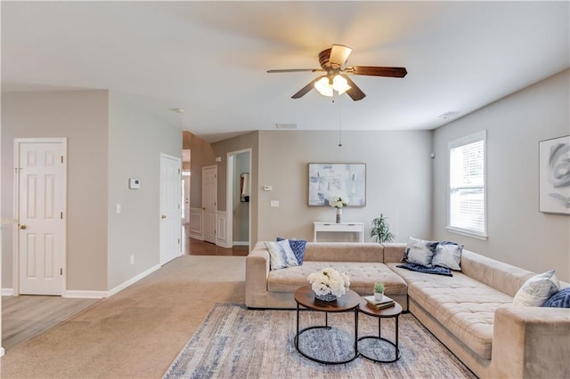4092 Duran Ln, Auburn, GA 30011 - carpeted living room featuring a ceiling fan and baseboards
