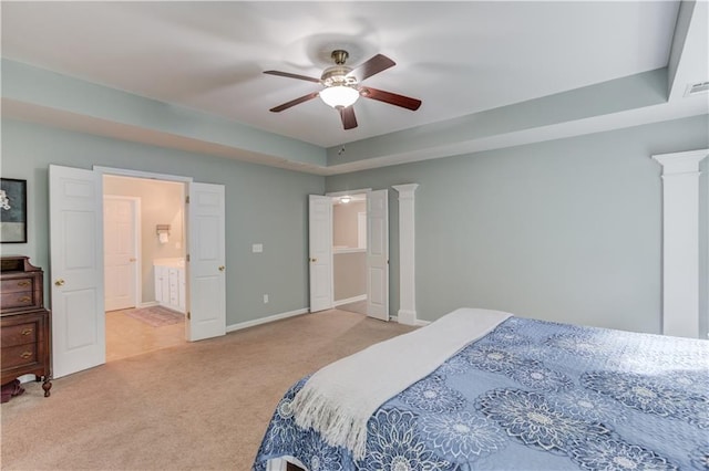 4092 Duran Ln, Auburn, GA 30011 - carpeted bedroom with ceiling fan and ensuite bath
