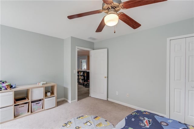 4092 Duran Ln, Auburn, GA 30011 - bedroom with carpet, a ceiling fan, and a closet