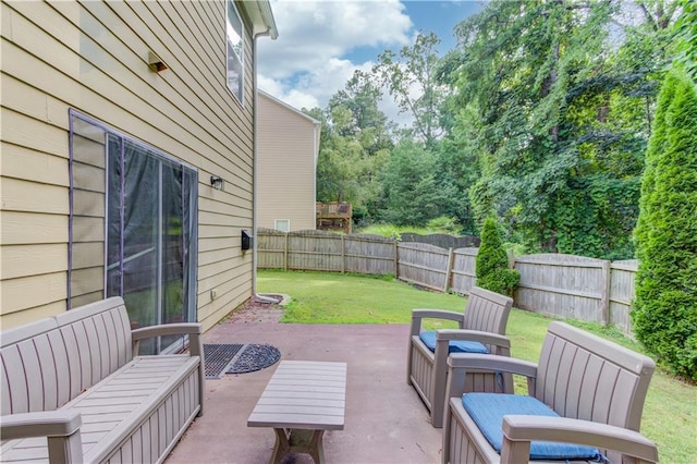 4092 Duran Ln, Auburn, GA 30011 - fenced backyard featuring a patio area