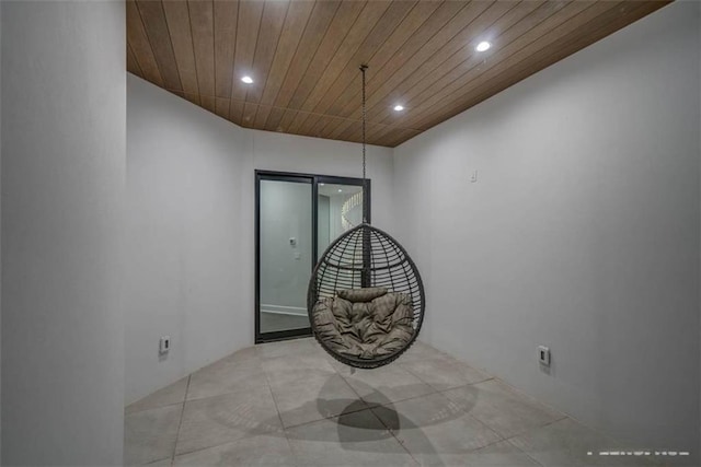 living area featuring wood ceiling