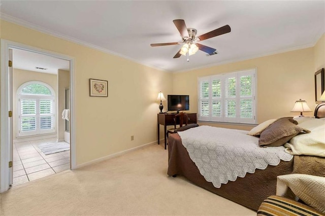 312 Crabapple Springs Way, Woodstock, GA 30188 - bedroom with multiple windows, light colored carpet, baseboards, crown molding, and ceiling fan