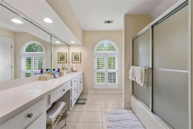 312 Crabapple Springs Way, Woodstock, GA 30188 - full bathroom featuring healthy amount of natural light, a shower with door, vanity, baseboards, and recessed lighting