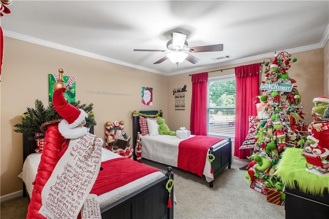 261 Double Springs Rd SW, Monroe, GA 30656 - bedroom with carpet floors, ornamental molding, a ceiling fan, and baseboards