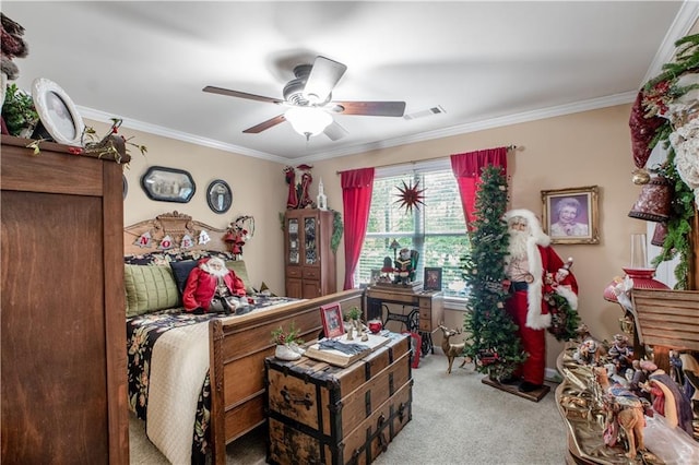 261 Double Springs Rd SW, Monroe, GA 30656 - bedroom featuring carpet floors, ornamental molding, and ceiling fan