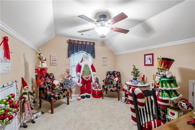261 Double Springs Rd SW, Monroe, GA 30656 - game room with lofted ceiling, carpet, and a ceiling fan