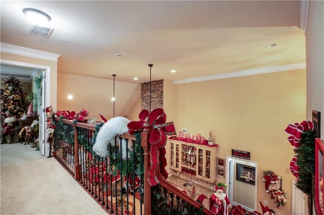 261 Double Springs Rd SW, Monroe, GA 30656 - hallway with carpet floors, crown molding, and recessed lighting