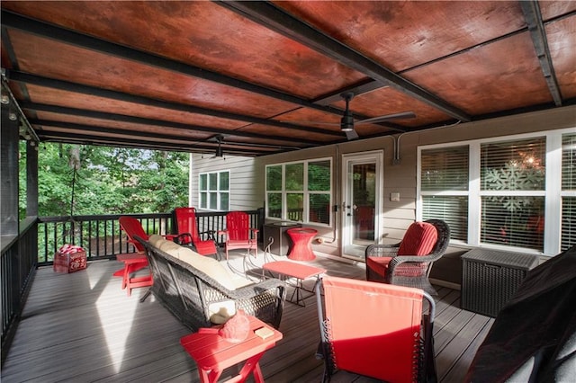 261 Double Springs Rd SW, Monroe, GA 30656 - wooden deck featuring an outdoor hangout area and a ceiling fan