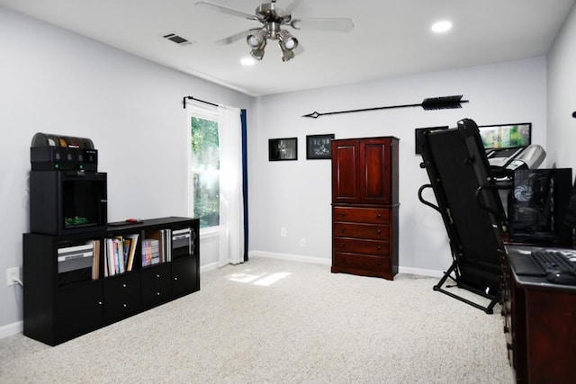 1206 Shiloh Cir NW, Kennesaw, GA 30144 - home office with carpet, a ceiling fan, and recessed lighting