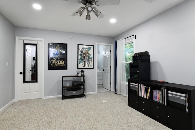 1206 Shiloh Cir NW, Kennesaw, GA 30144 - bedroom featuring carpet flooring, ensuite bath, recessed lighting, and a ceiling fan