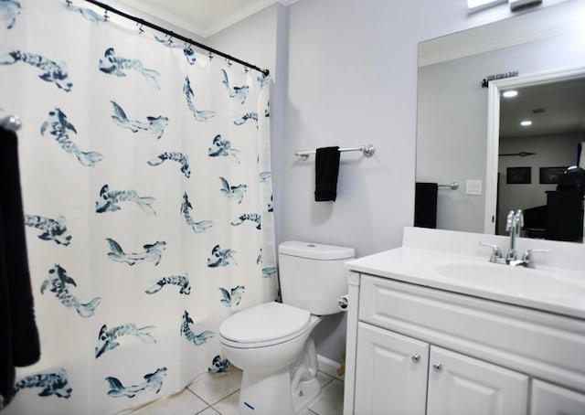 1206 Shiloh Cir NW, Kennesaw, GA 30144 - full bath with tile patterned flooring, vanity, ornamental molding, and a shower with shower curtain
