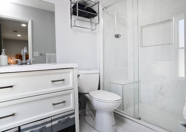 1206 Shiloh Cir NW, Kennesaw, GA 30144 - full bathroom with marble finish floors, a marble finish shower, vanity, and recessed lighting