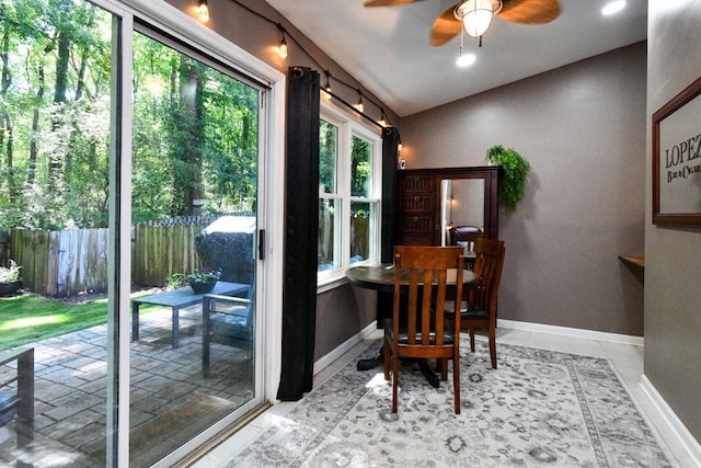 1206 Shiloh Cir NW, Kennesaw, GA 30144 - dining space featuring a ceiling fan and baseboards