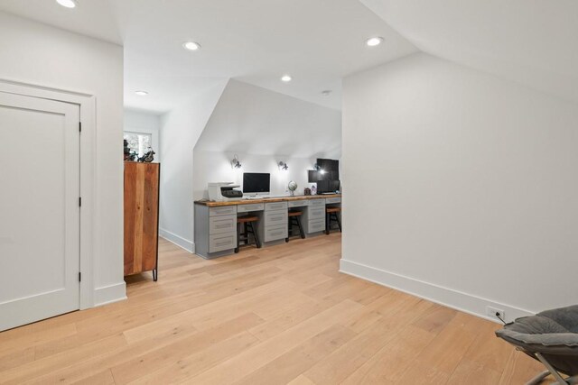 home office with light wood-type flooring