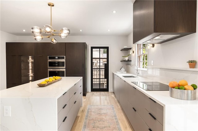 1327 Harvard Rd NE, Atlanta, GA 30306 - kitchen with a sink, black electric stovetop, open shelves, modern cabinets, and recessed lighting