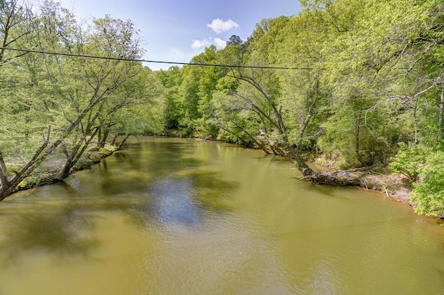 property view of water with a wooded view