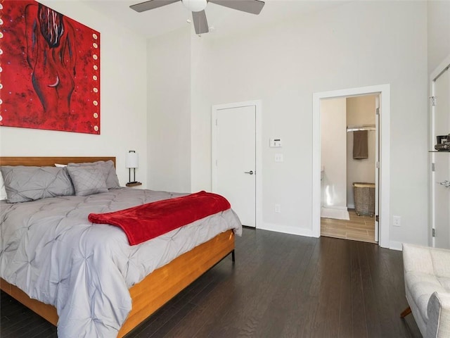 415 Gartrell St SE Unit 16, Atlanta, GA 30312 - bedroom with hardwood / wood-style flooring, a high ceiling, ceiling fan, and ensuite bathroom