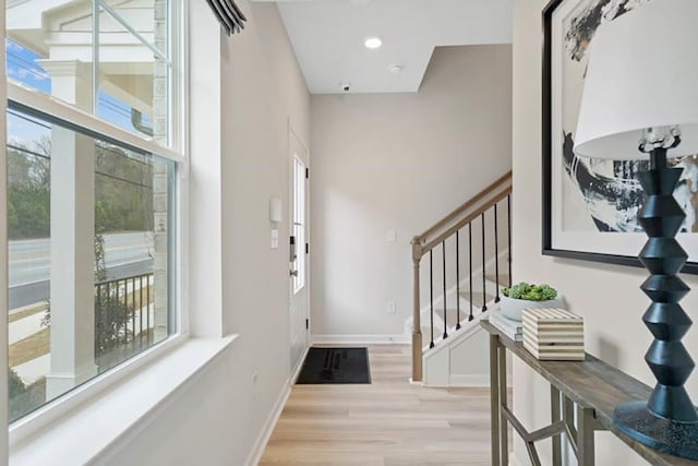 foyer entrance featuring light wood-type flooring