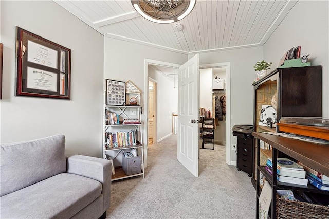 119 Ashley Way, Jefferson, GA 30549 - home office featuring light carpet, wooden ceiling, and baseboards