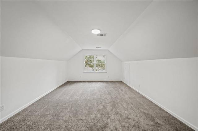 additional living space with carpet flooring and vaulted ceiling