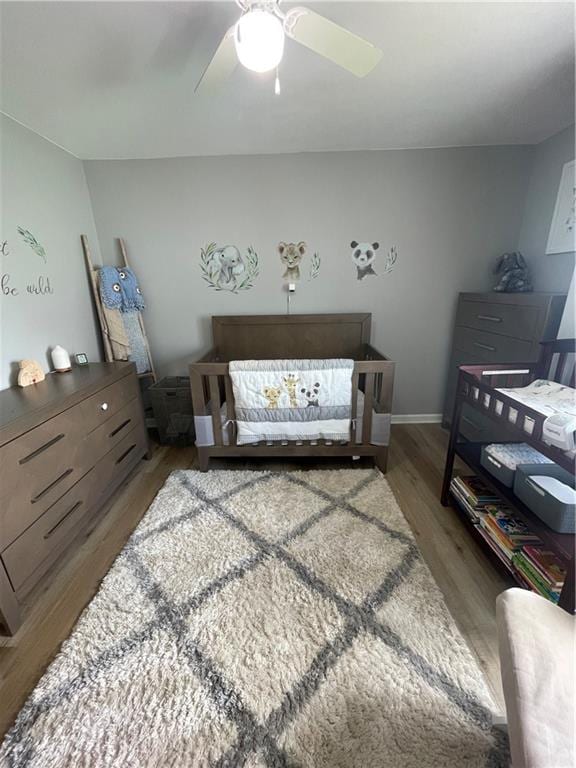 433 Spring Place Reseca Rd, Resaca, GA 30735 - bedroom featuring wood finished floors, a ceiling fan, and baseboards