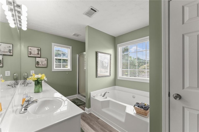 27 Kendall Creek Dr, Jefferson, GA 30549 - bathroom with wood finished floors, a stall shower, plenty of natural light, and a bath