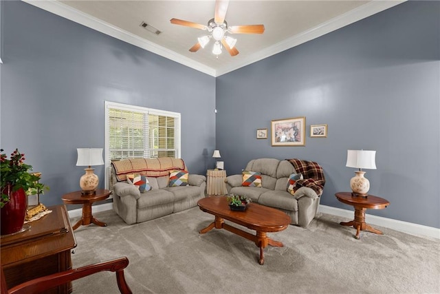 27 Kendall Creek Dr, Jefferson, GA 30549 - living area with crown molding, ceiling fan, and carpet floors