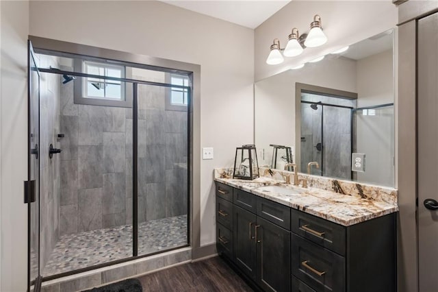 85 Villa Vis Unit 30, Jasper, GA 30148 - bathroom featuring vanity, wood finished floors, and a stall shower