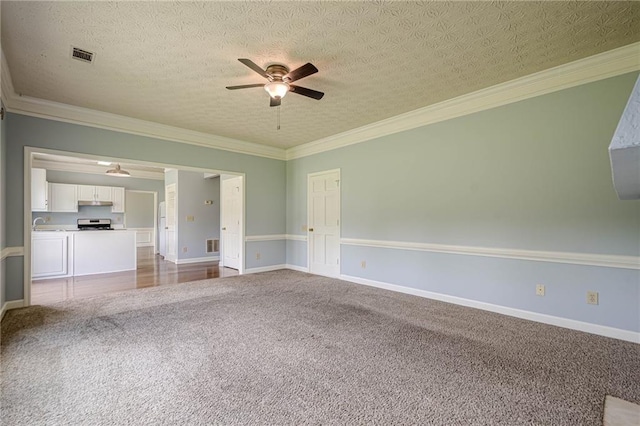 2794 Craig Ct, Marietta, GA 30062 - unfurnished living room featuring carpet floors, ceiling fan, and ornamental molding