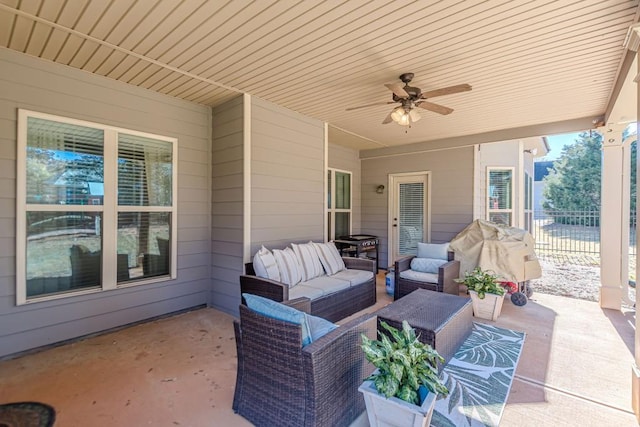 view of patio featuring outdoor lounge area and ceiling fan