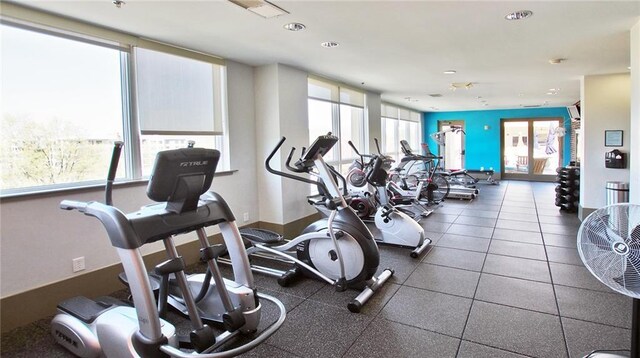 workout area with recessed lighting