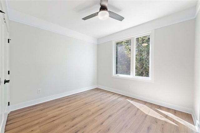 empty room featuring ceiling fan and light hardwood / wood-style flooring