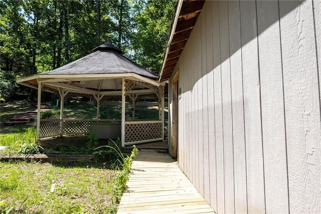 wooden deck featuring a gazebo