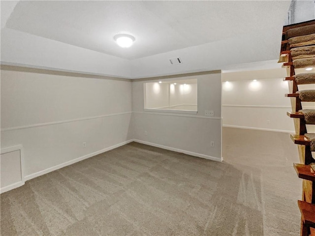 basement with carpet floors