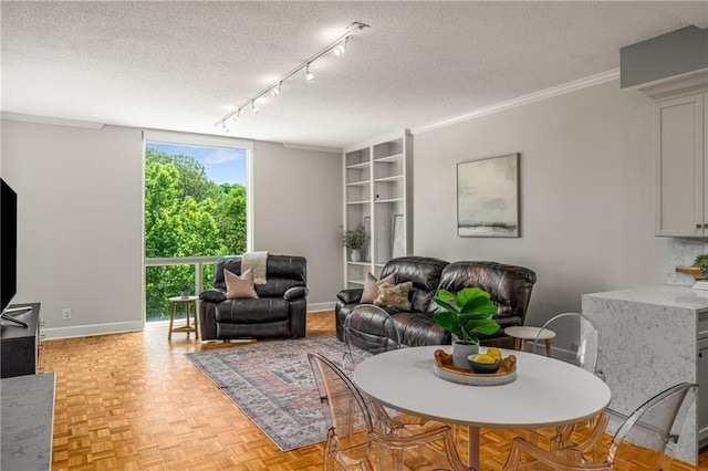 130 26th St NW Unit 415, Atlanta, GA 30309 - living area with a textured ceiling, track lighting, and crown molding