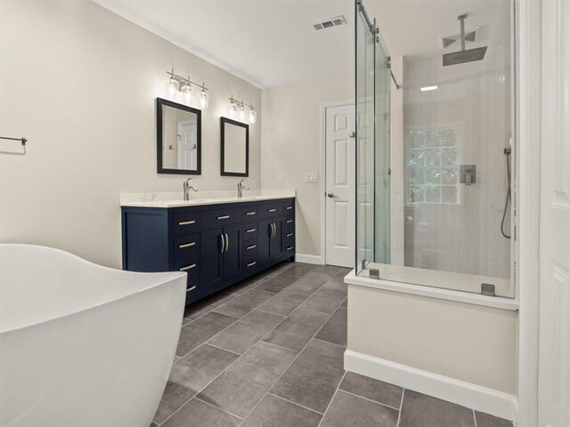 4515 N Slope Cir, Marietta, GA 30066 - full bathroom featuring tile patterned floors, visible vents, a stall shower, and double vanity