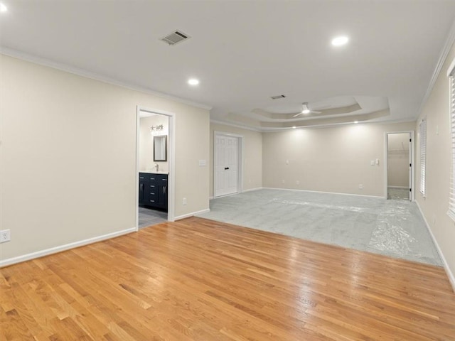 4515 N Slope Cir, Marietta, GA 30066 - unfurnished room featuring a raised ceiling, visible vents, ceiling fan, recessed lighting, and ornamental molding