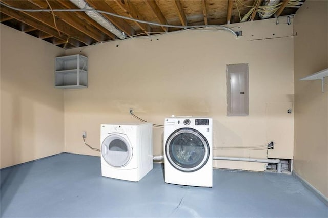 washroom with laundry area, electric panel, and independent washer and dryer