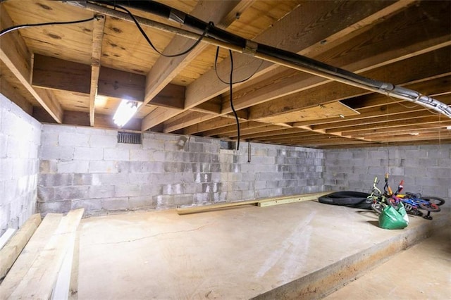 view of unfinished basement