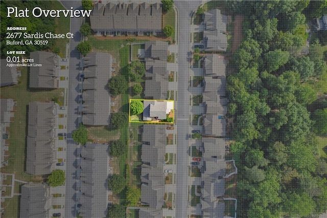 2677 Sardis Chase Ct, Buford, GA 30519 - aerial overview of property's location featuring property parcel outlined