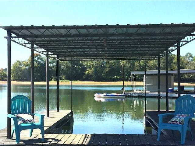 dock area with a water view