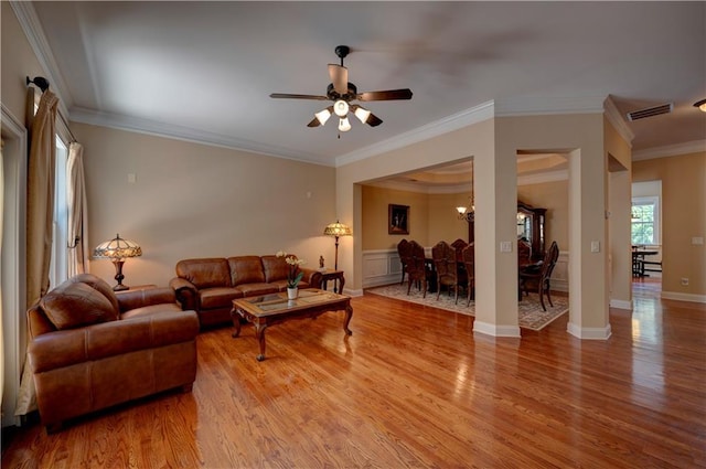 1622 Rivergreen Bnd SE Unit 26, Atlanta, GA 30339 - living room featuring light wood-type flooring, ceiling fan, and ornamental molding