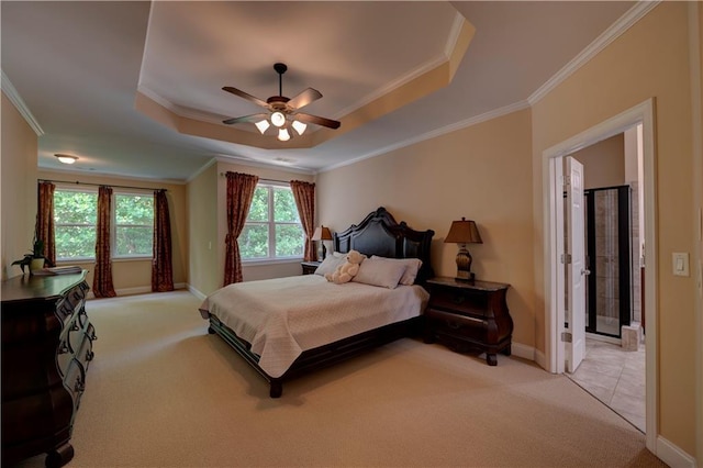 1622 Rivergreen Bnd SE Unit 26, Atlanta, GA 30339 - bedroom with a raised ceiling, light carpet, crown molding, and a ceiling fan