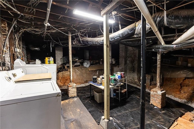 basement with independent washer and dryer